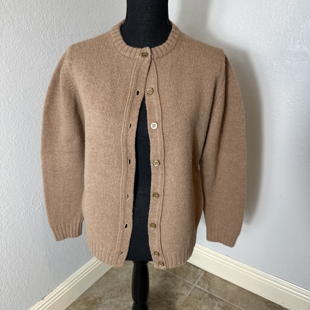 Vintage Pendleton Virgin Wool Cardigan Sweater Women's S Beige Gold Buttons 70's